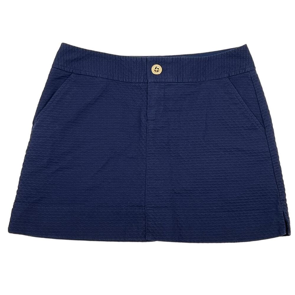 Lilly Pulitzer Women's Size 0 Patterned Mini Skort Navy Blue Lined Textured